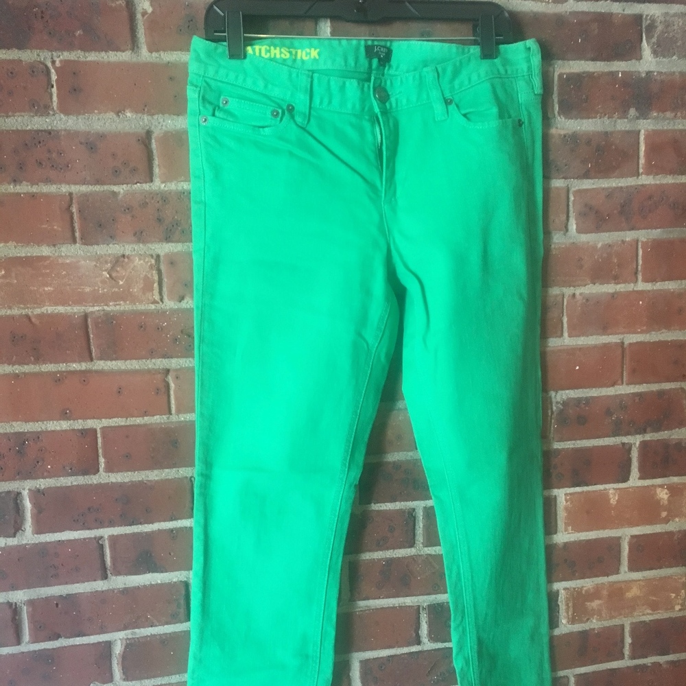 Green skinny jeans from JCrew